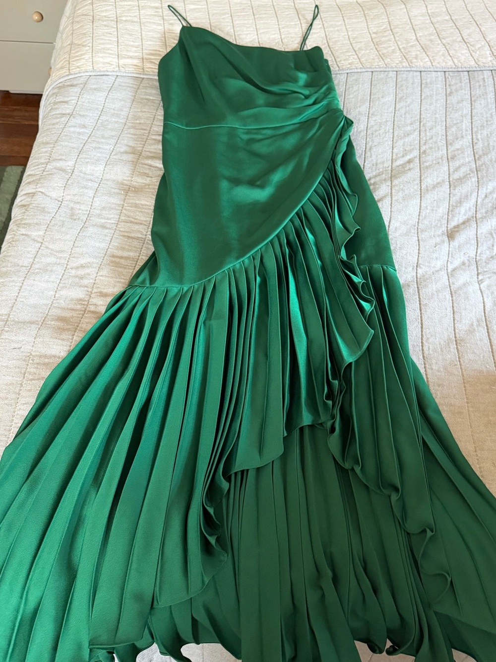 Anthropologie Elegant Green Draped Pleated Slip Dress